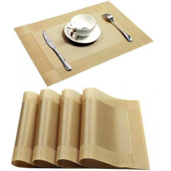 PVC Non-Slip PVC Placemats Set Heat Resistant Placemats Dining Table Kitchen Mat (Set of 4) Gold
