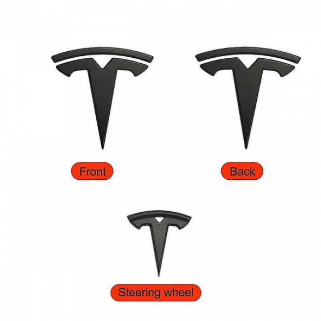 3x Matte Black T-Logo Hood Emblem Tesla Model Y