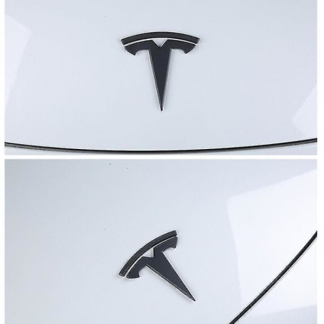 3x Matte Black T-Logo Hood Emblem Tesla Model Y