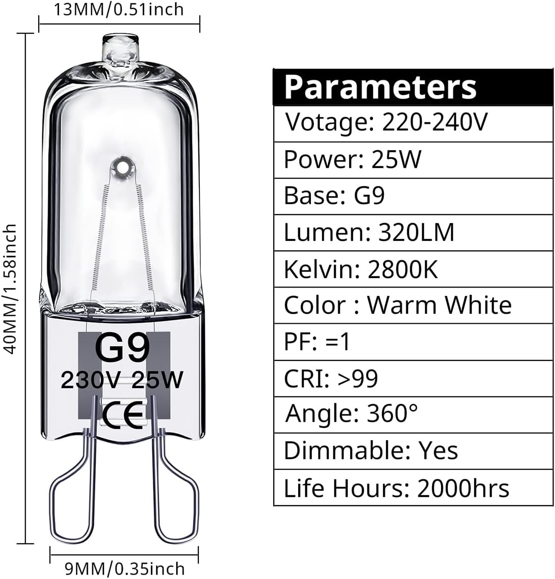 G9 halogen bulbs 25W, 230V, 10-pack 25W 25W