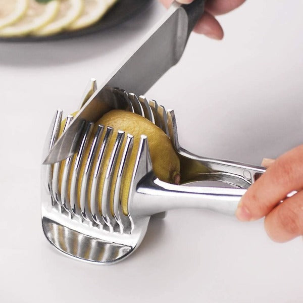 Tomato Cutter Lemon Cutter Multifunctional Fruit Cutter Tool Handheld Round Fruit Tongs Onion Holder Vegetable Cutter