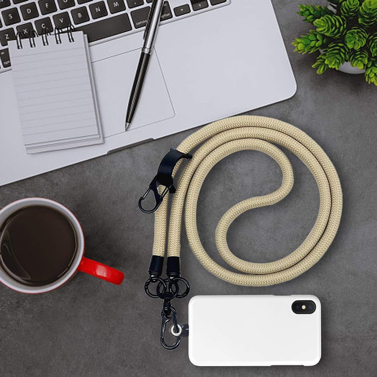 Thick Rope Phone Lanyard - 10MM Mobile Strap with Spacer Holder | Neck Holder for Travel and Anti-Theft Camel