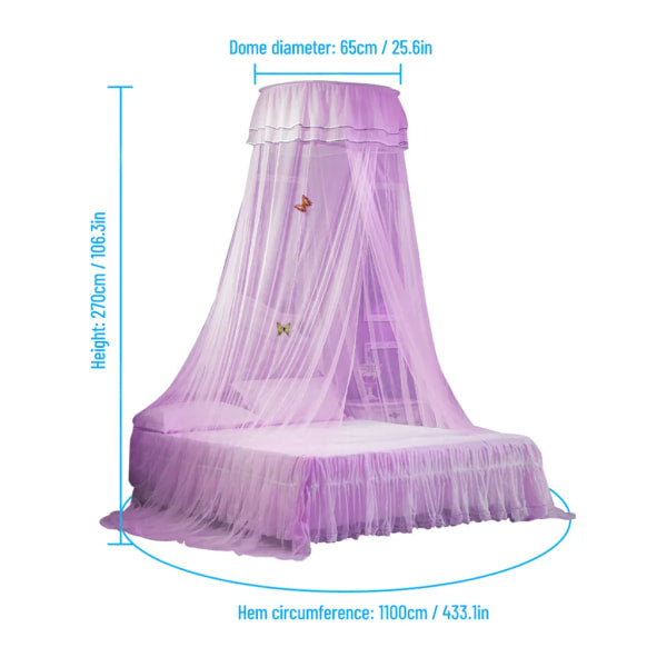 Universal Bed Canopy Dome Bedspread Mosquito Net Tulle Children's Bed Children's Room Princess Double Bed Easy to Install, Purple