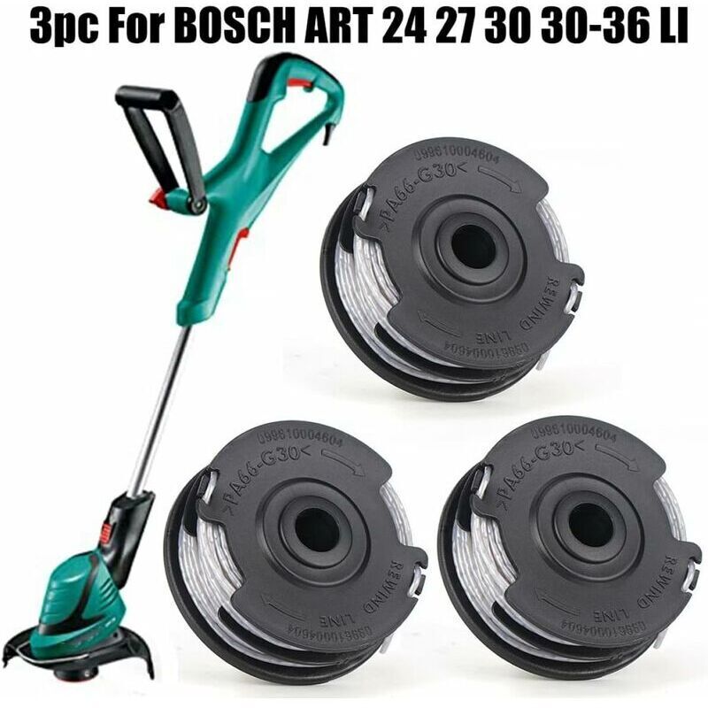 Set of 3 spools for Bosch grass trimmer Art 24 27 30 30-36 Li 18 M 1.65 mm.