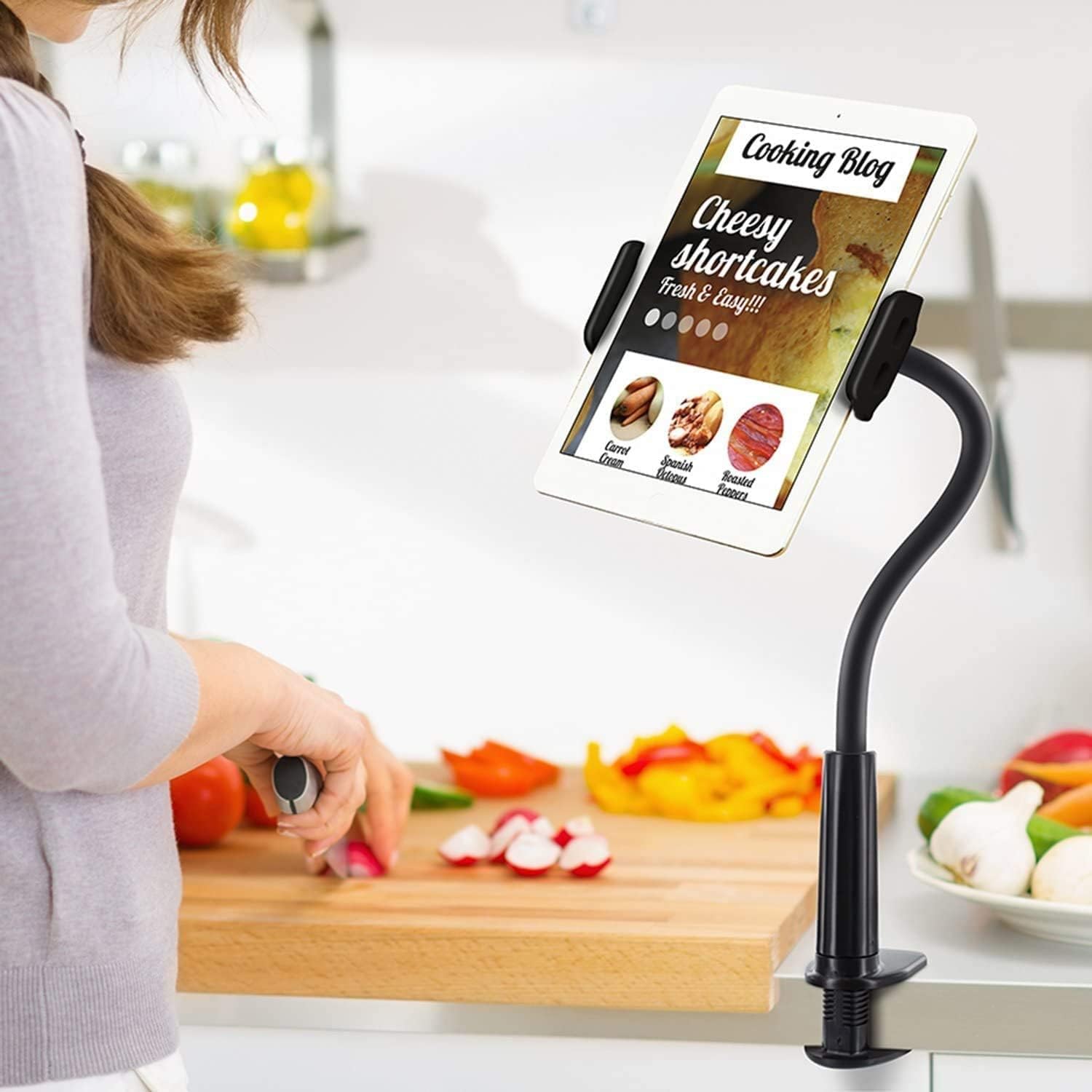 Gooseneck Tablet Holder, Tablet Stand for Bed Gooseneck Mount Flexible Arm 360 Clamp
