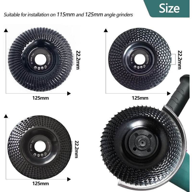 Wood sanding disc 125 mm, 3-piece sanding discs for shaping, sanding and cutting. Wheel for angle grinder,