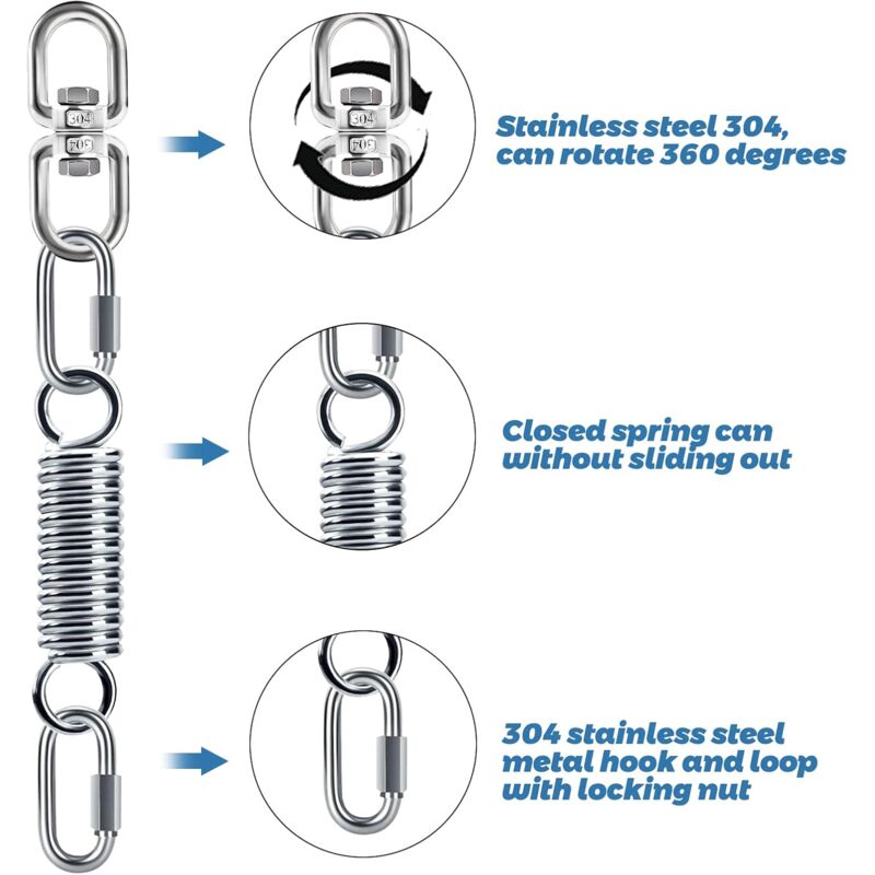 Spring Suspension with 360° Swivel Hooks and Carabiners, Spring Suspension for Hanging Chair Yoga Sandbag, Load 200 kg (Spring Suspension)