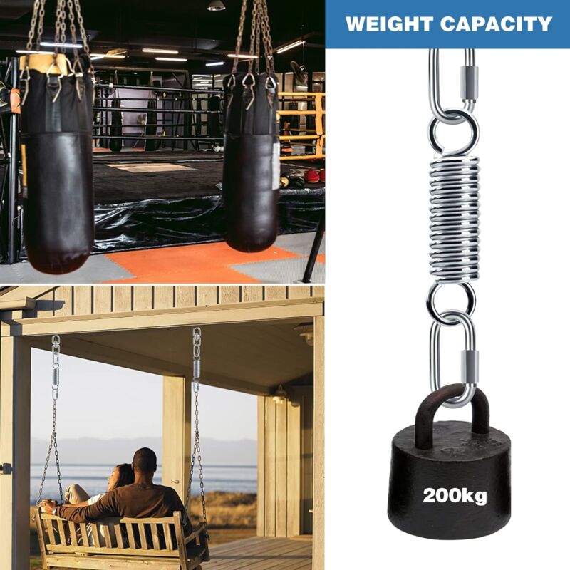Spring Suspension with 360° Swivel Hooks and Carabiners, Spring Suspension for Hanging Chair Yoga Sandbag, Load 200 kg (Spring Suspension)