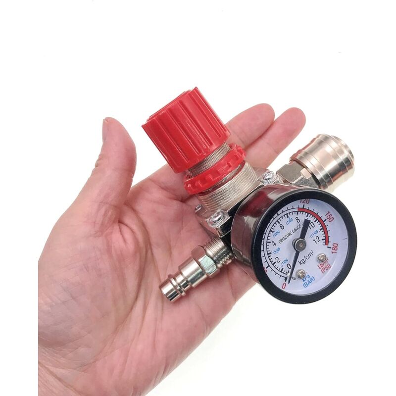 1/4\" Pressure Reducer for Compressed Air, Pressure Reducer, 4 Holes with Gauge for Compressor
