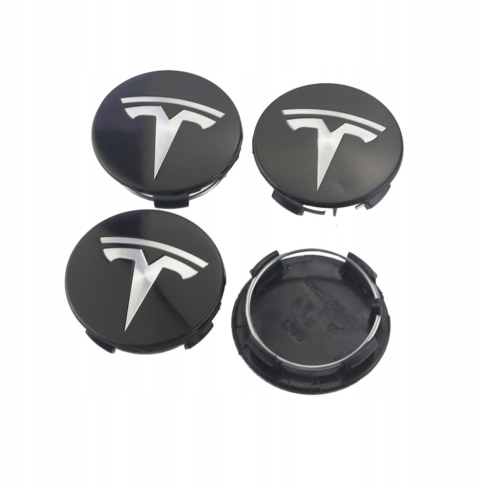 4-pack - Tesla Center Caps / Hubcaps - Car 77 Black/silver