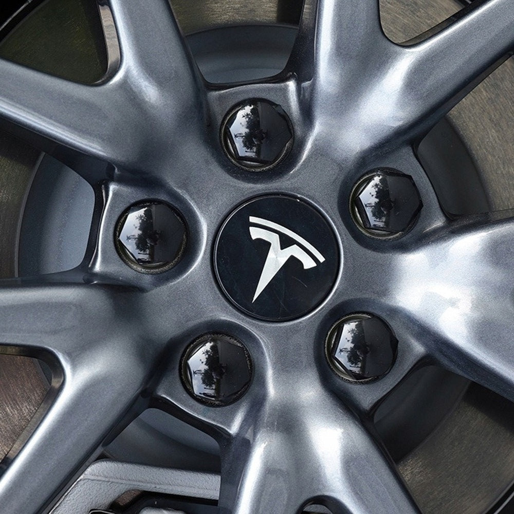4-pack - Tesla Center Caps / Hubcaps - Car 77 Black/silver