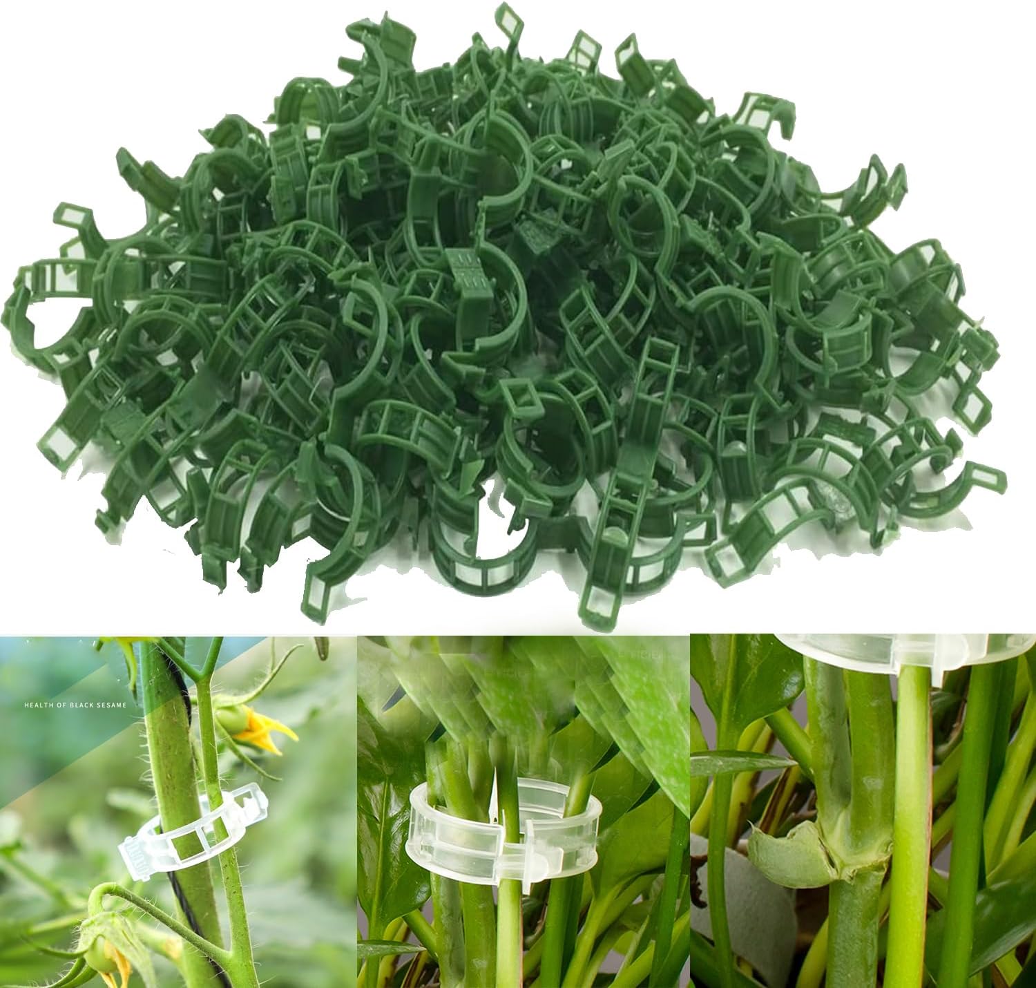 100/200/300pcs Plant Support Clips, Plant Clamps for Climbing Plants, Grafting Tools Upright Plant Growing Reusable (Green/White) Green Green 200pcs Green 200pcs