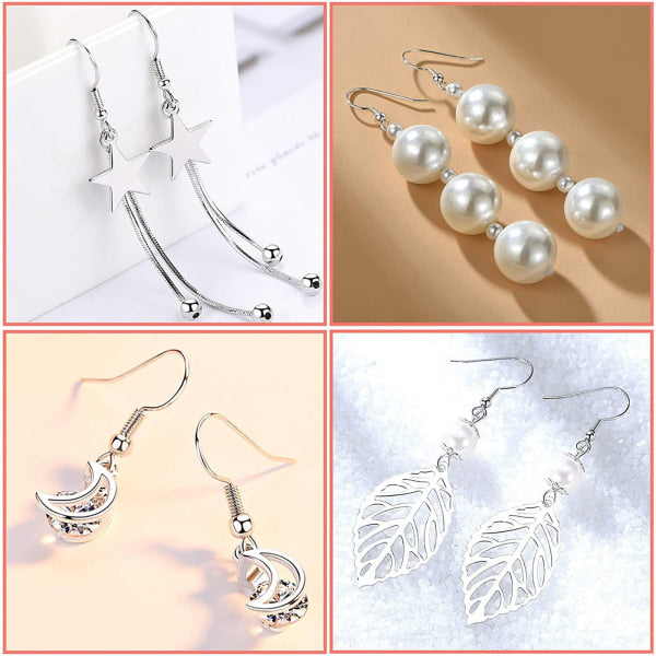 925 Silver Earring Hooks for Jewelry Making, Hypoallergenic Earring Hooks Accessories, 100 Earring Hooks, 150 Ear Plugs, SQBB