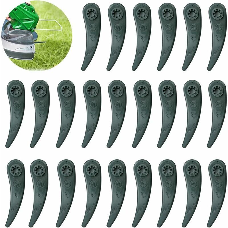 Pack of 24 replacement blades for Bosch Durablade Art 23-18 LI Art 26-18 LI lawn mowers, green.