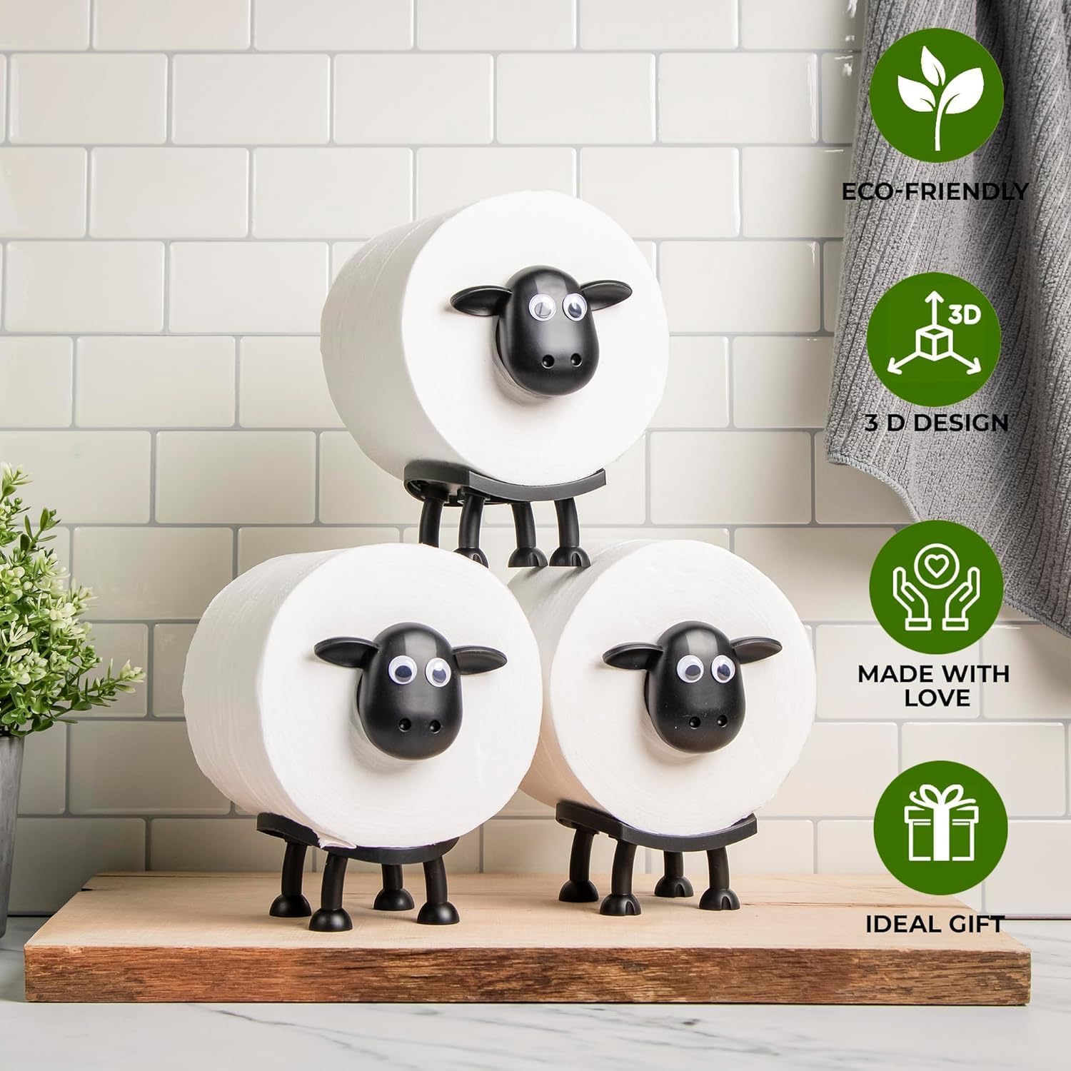 Toilet Paper Holder Sheep - Cute Bathroom Decor - Set of 3