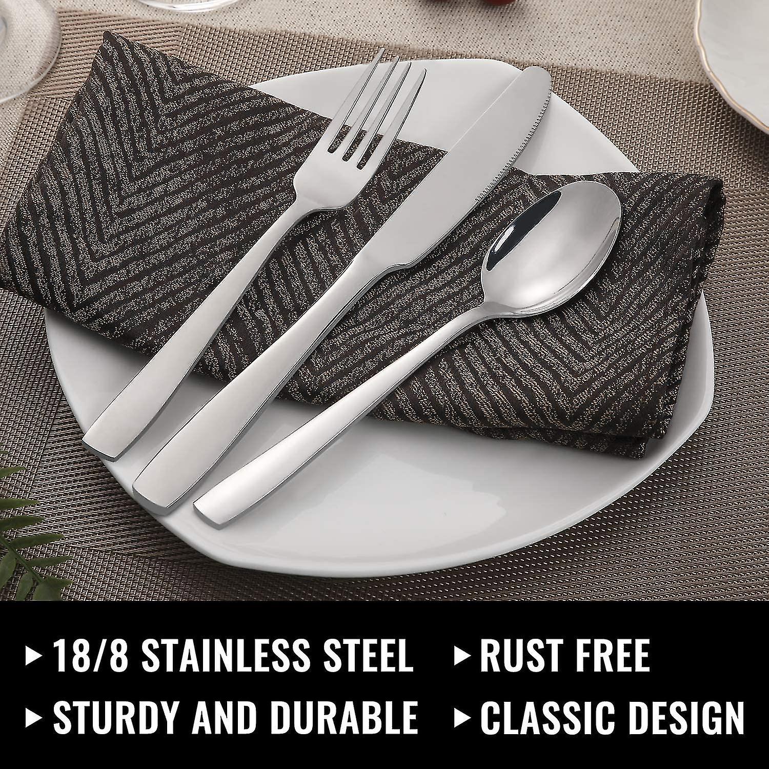 Stainless Steel Cutlery Set for 8 People with Steak Knives - 48 Pieces for Home, Kitchen, Restaurant