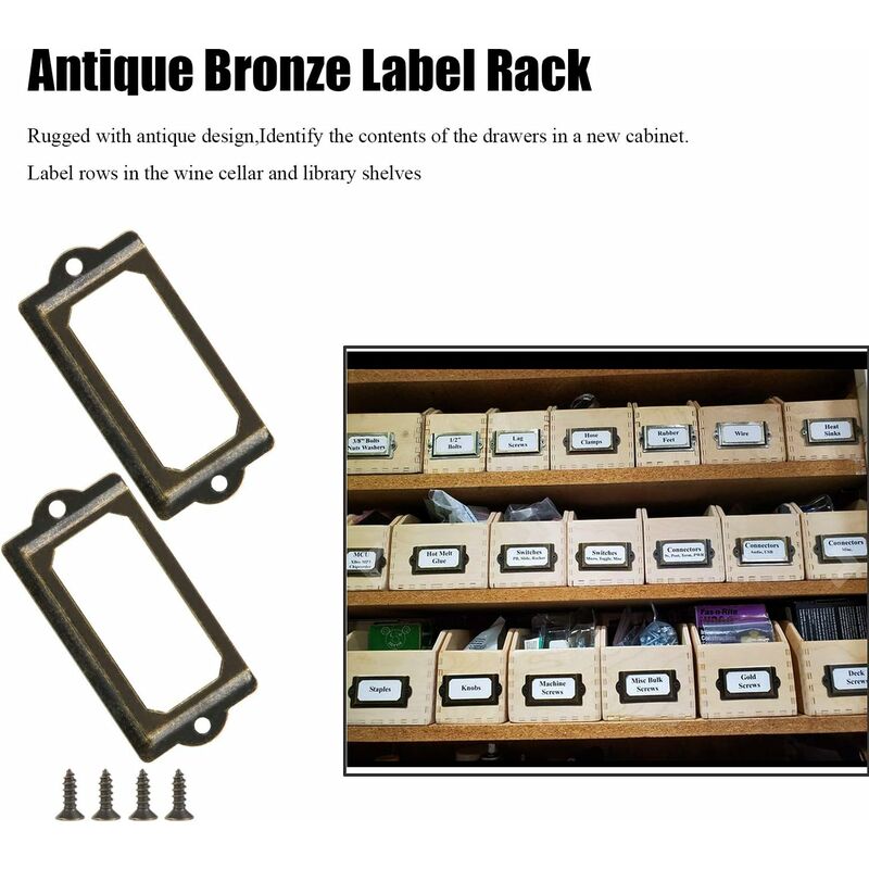 Metal label holder with screws for desk, bronze, 15 pcs, size 70x33mm