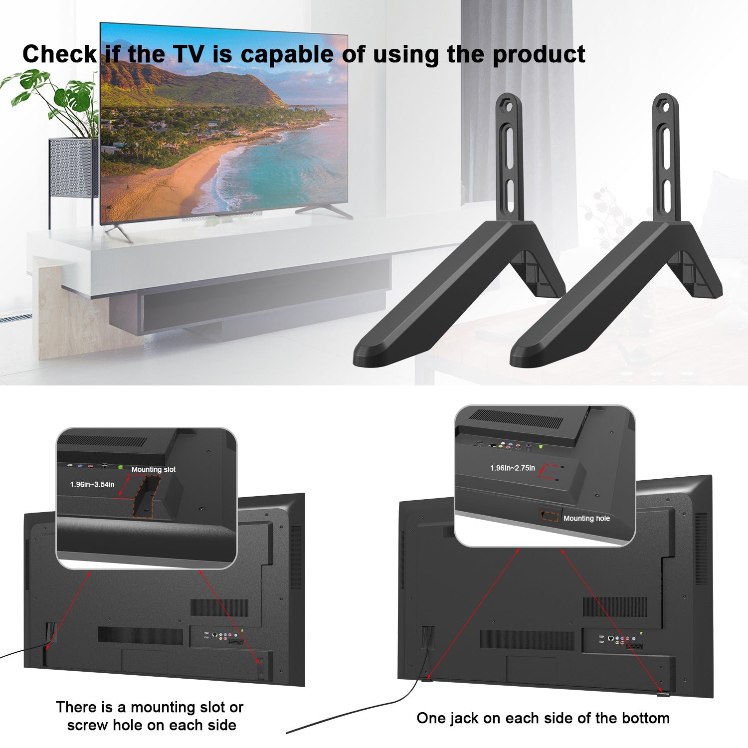 Universal TV Stand with Screws - Easy Installation - Tabletop Stand for Vizio, Samsung, LG, TCL, Hisense