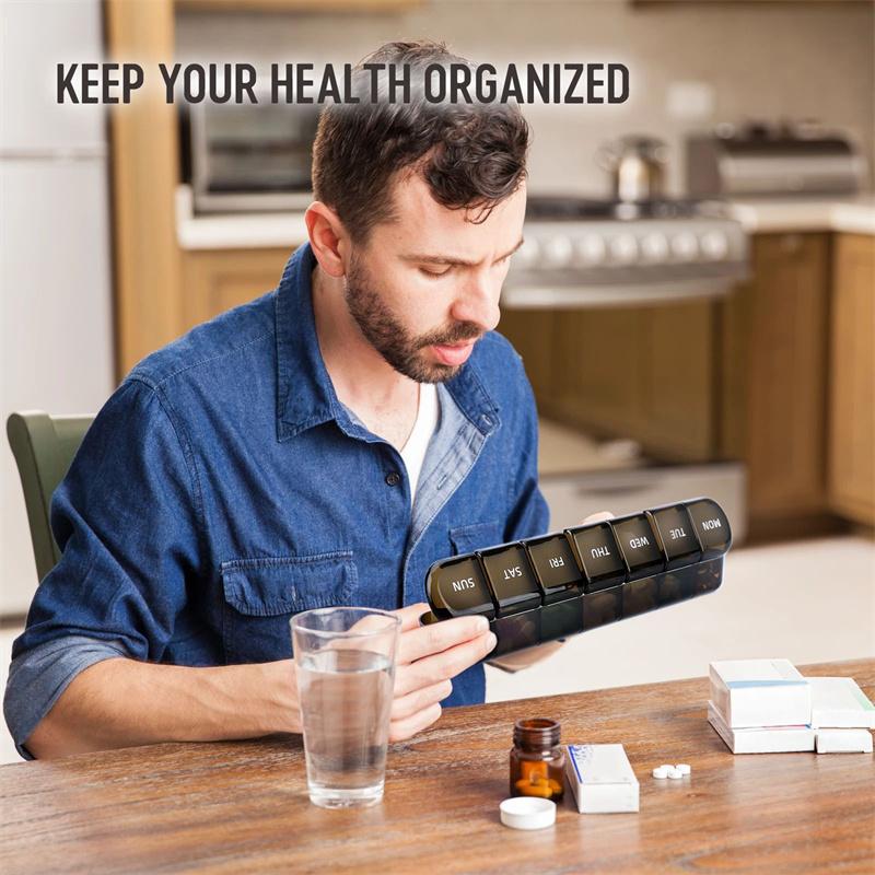 Medicine dispenser for 1 week with large compartments black