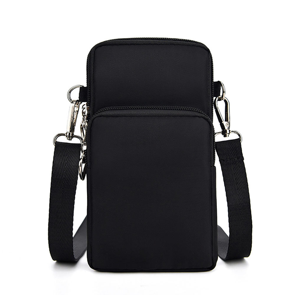 Mobile Phone Bag with Shoulder Strap in Durable Nylon and Polyester - Black