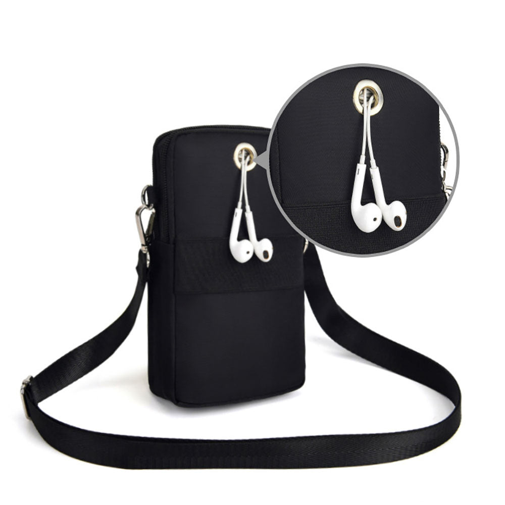 Mobile Phone Bag with Shoulder Strap in Durable Nylon and Polyester - Black