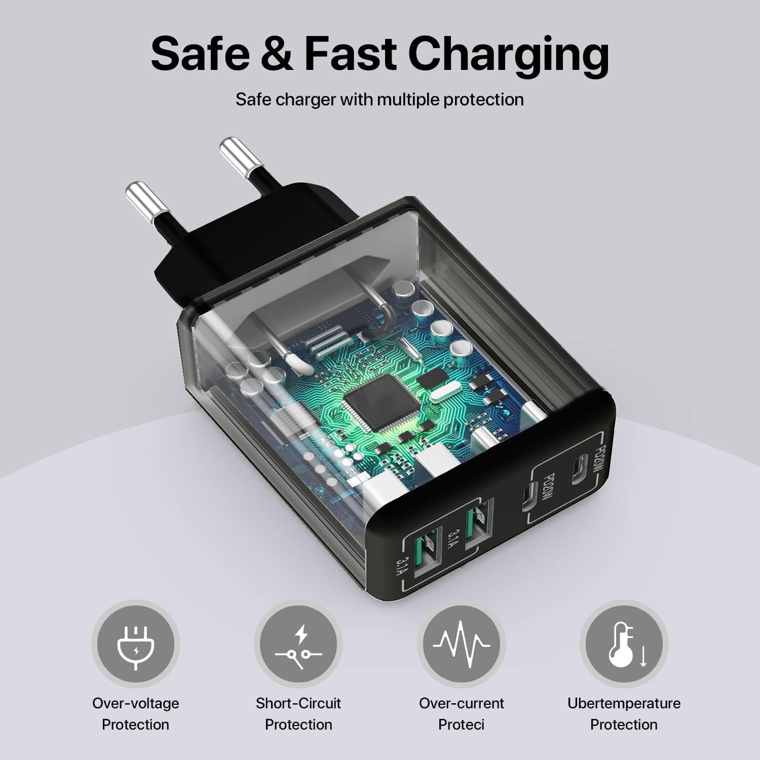 Compatible USB C Charger, 40W USB Multi Fast Charger, Multiple USB Outlets USB Charging Plug Adapter, USB Charger{EE}