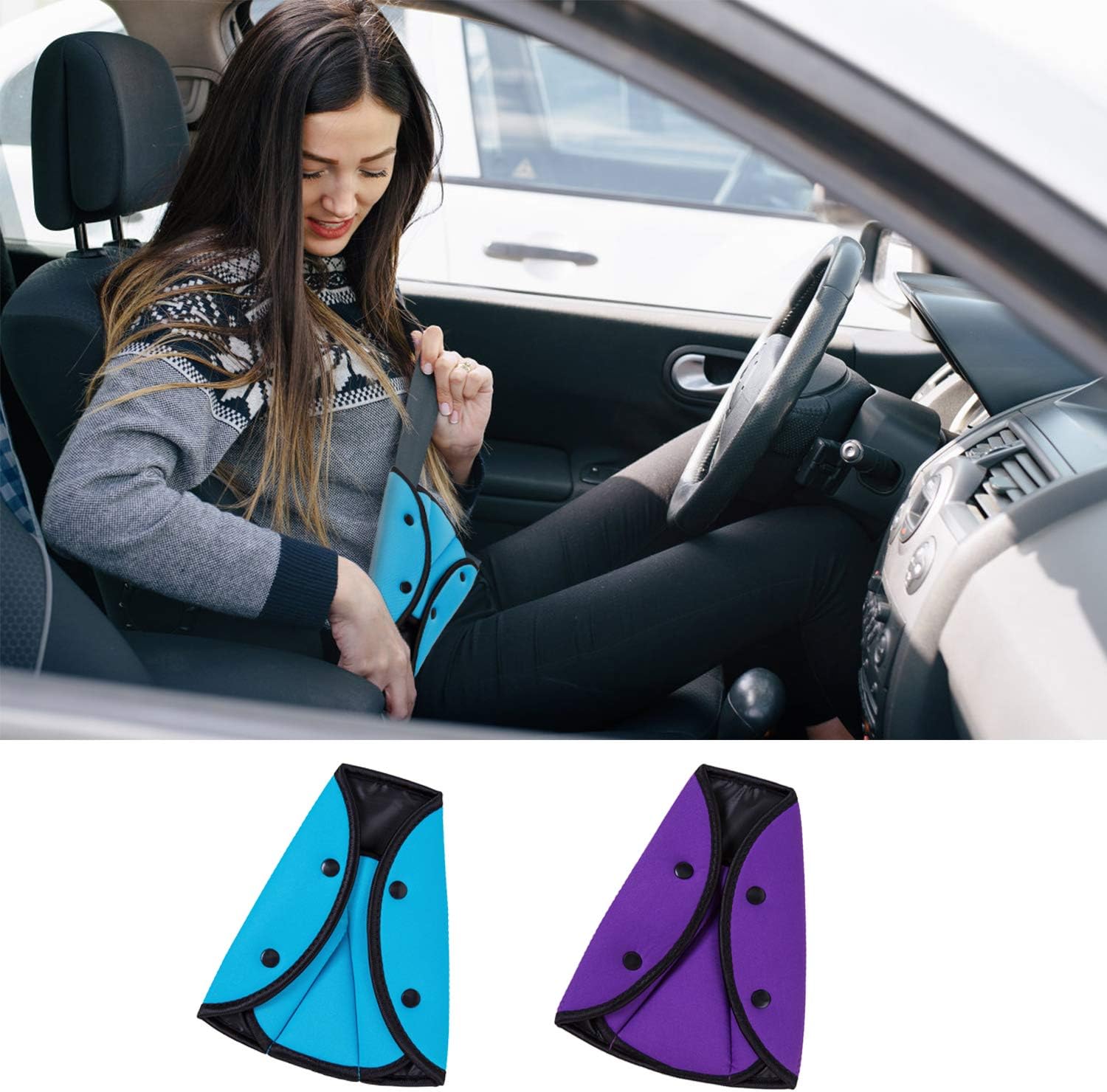 Seat Belt Adjuster - Car Seat Belt Protector (2 pcs, blue, purple)