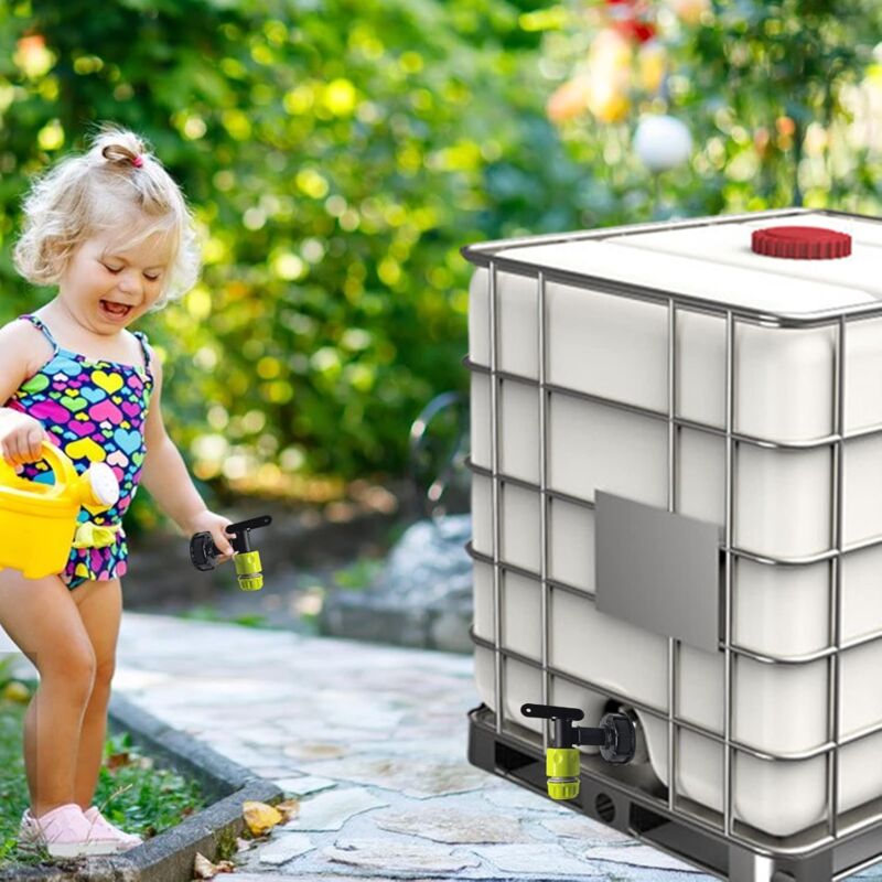 1000L Plastic Tank Faucet with Garden Hose Connector, IBC Tank Faucet Adapter, 3/4 Inch Thread Connection for Rainwater Collector, Fuel Tank