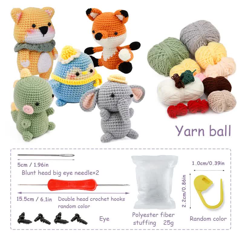 4-Piece DIY Crochet Kit for Animals with Hand Knitting Yarn, Needles, Plush Doll, Easy for Beginners, Includes Enough Yarn and Hook Accessories