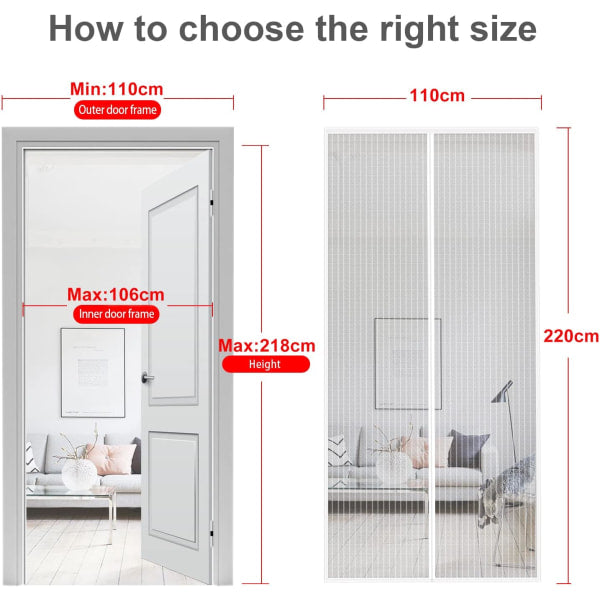 MYCARBON Mosquito Net Door Magnetic Fly Screen Anti-mosquito Net Door (White) 80X200CM