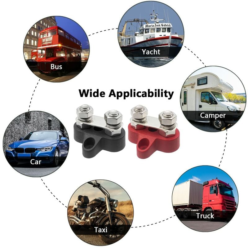 Busbar Terminal Block Battery Power Ground Terminal Block M8 Dual Pins 5/16\" Heavy Duty Terminals for Boat, RV and Solar Trucks - Black & Red