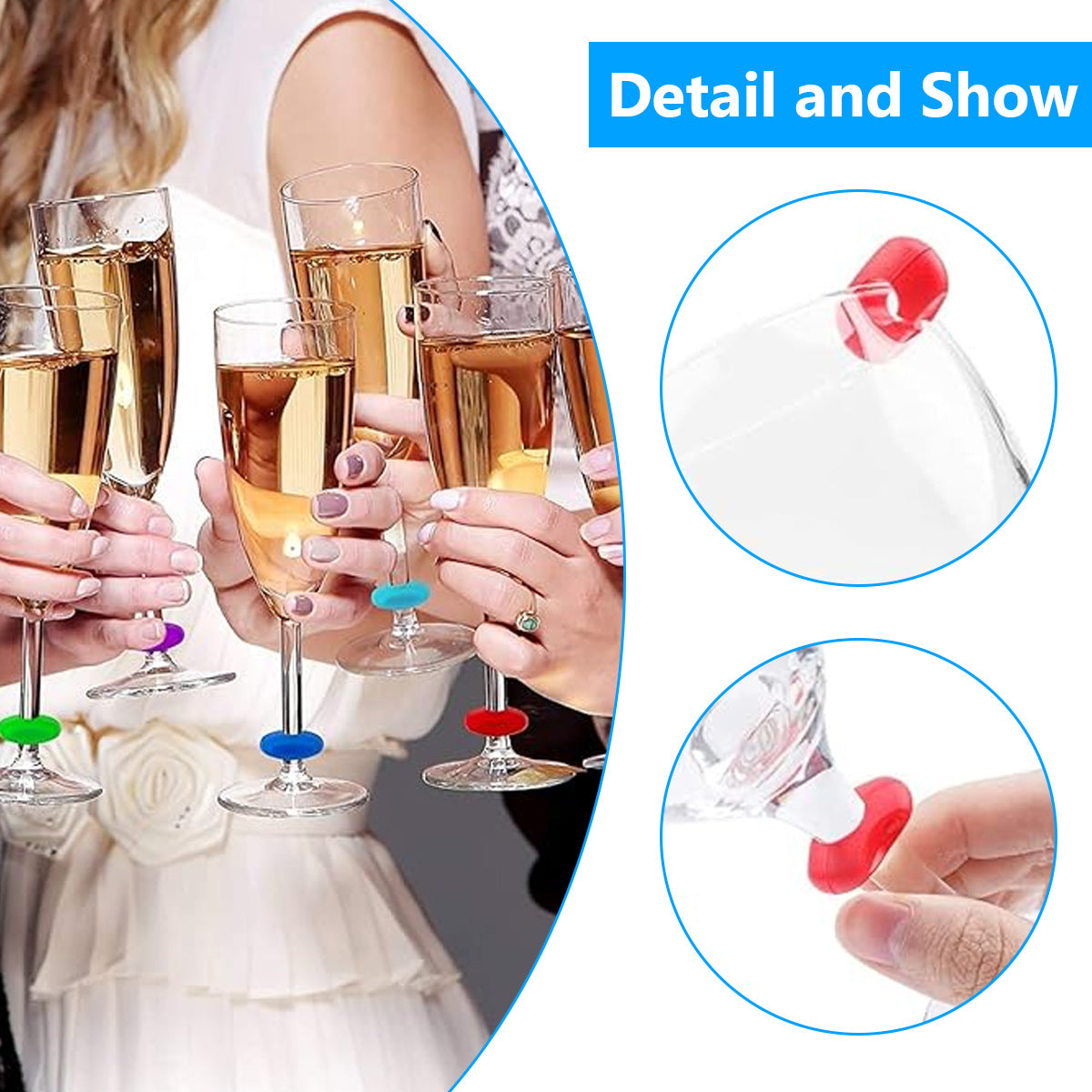 60 pcs glass markers, silicone glass marker drinking glass colorful wine glass markers reusable wine glass markers wine marker