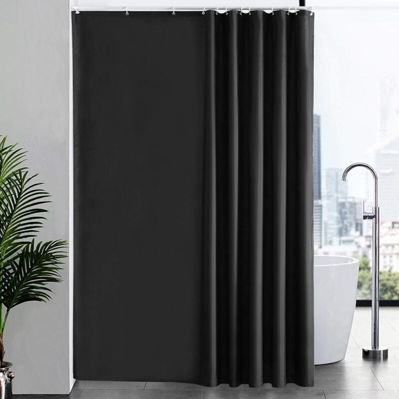 Black Shower Curtain Anti-Mildew, Washable Polyester Fabric, Waterproof Bathroom Curtain with Hooks - 100x180cm (WxH)