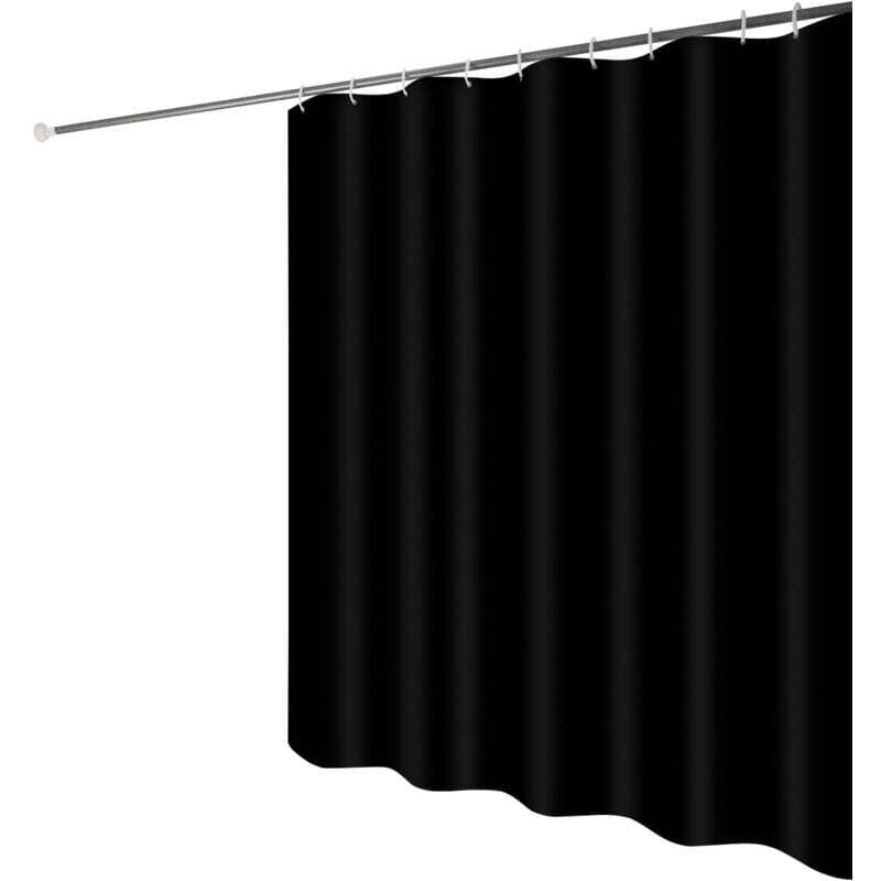 Black Shower Curtain Anti-Mildew, Washable Polyester Fabric, Waterproof Bathroom Curtain with Hooks - 100x180cm (WxH)