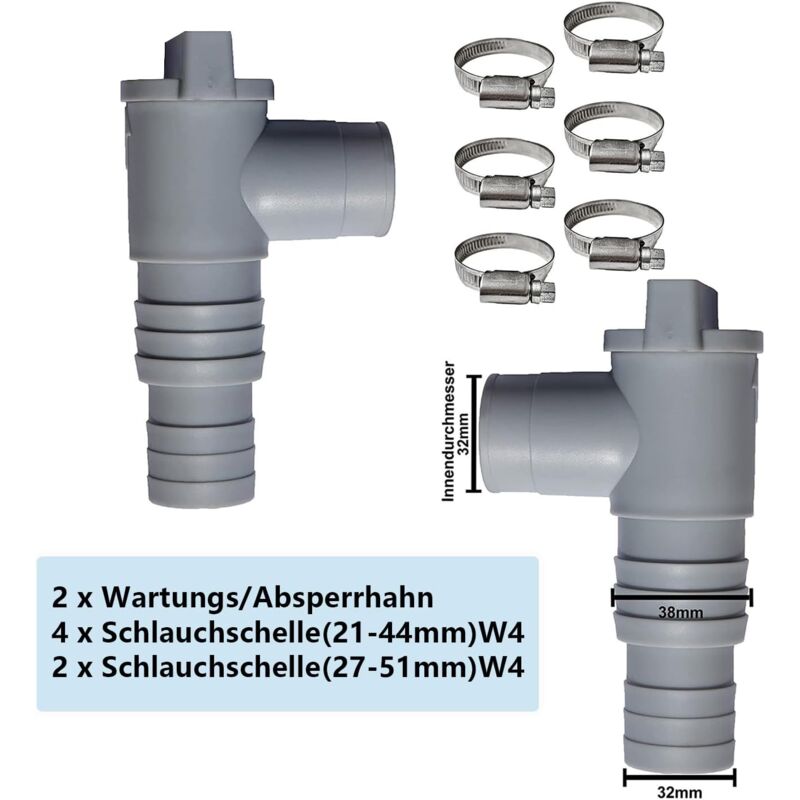 2-pack pool maintenance/shutoff valves with 32mm hose connection, pool shutoff valve, valve double split pool valve