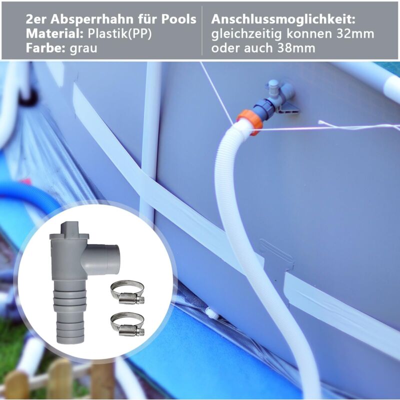 2-pack pool maintenance/shutoff valves with 32mm hose connection, pool shutoff valve, valve double split pool valve