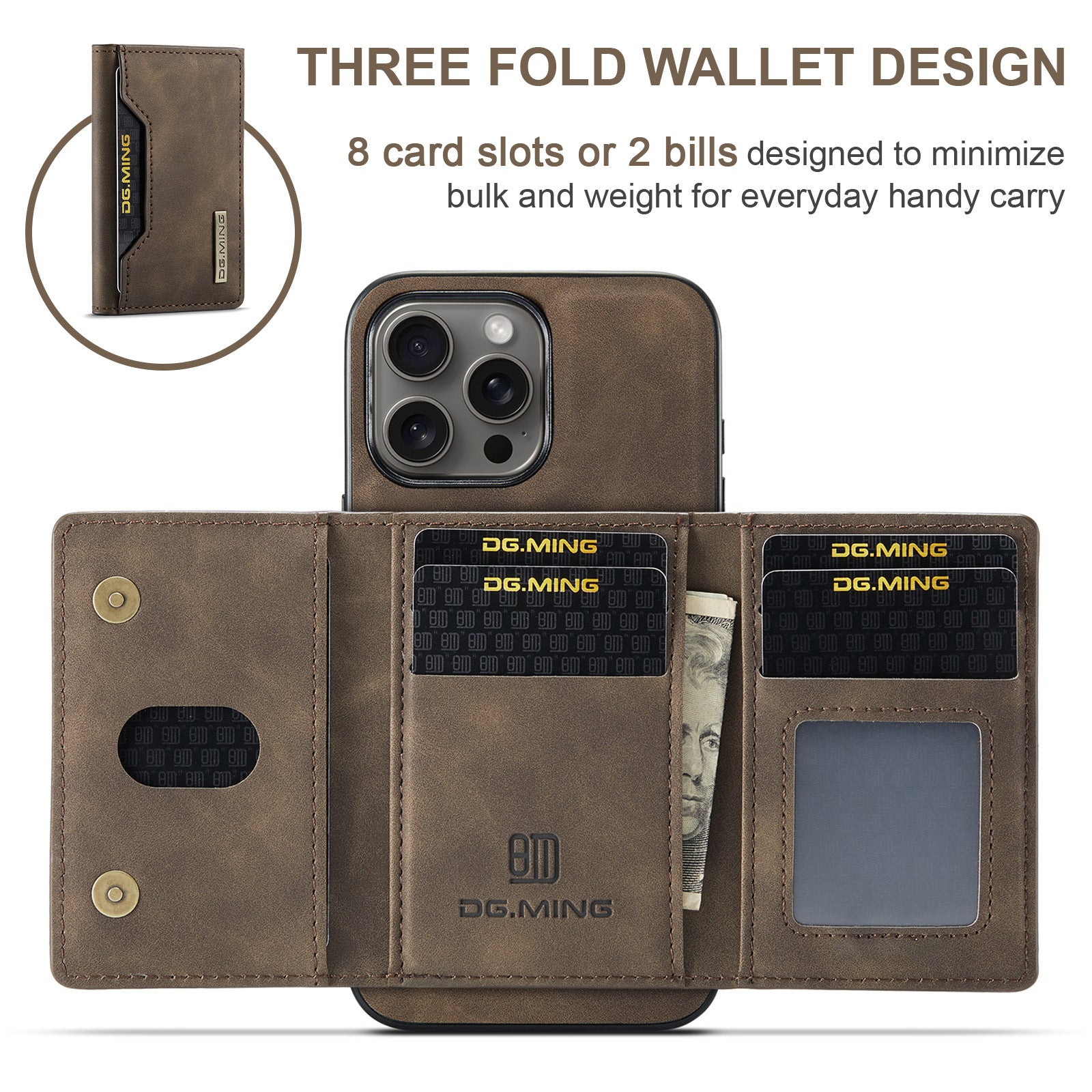 High-quality magnetic iPhone case with card pocket, magnetic split mobile phone case Combination-Coffee Combination-Coffee Combination-Coffee IP16 Pro