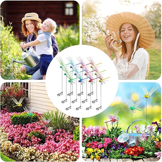 12pcs Artificial Dragonfly Clips for Outdoor Use 3D Dragonfly Decor Gardening, 3D Dragonfly Garden Decorative Clips