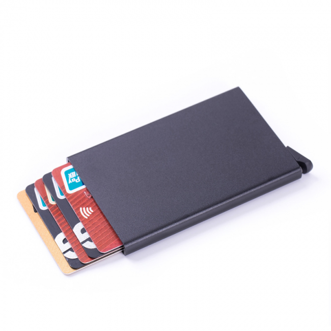 pc aluminum smart card holder (RFID protected) pop-up - black