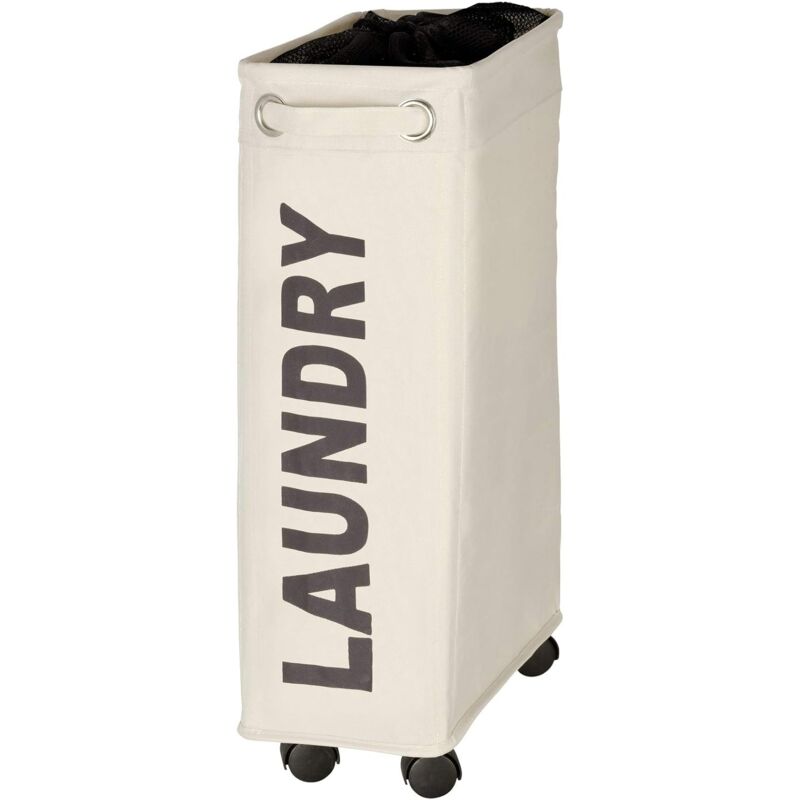 narrow laundry basket, laundry basket on wheels, Corno beige, Polyester, 43 l, 18.5 x 60 x 40 cm