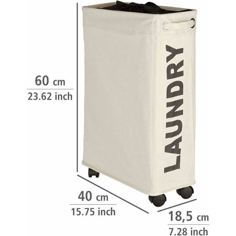 narrow laundry basket, laundry basket on wheels, Corno beige, Polyester, 43 l, 18.5 x 60 x 40 cm