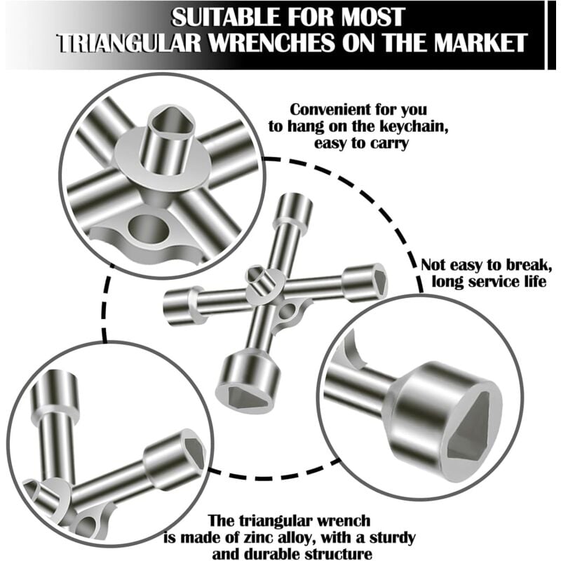 4-way triangle wrench 5 sizes Inner diameter 7mm/10mm/12mm/13mm/18mm Universal wrench for electrical cabinets, gas, water, electricity meters, cabinets