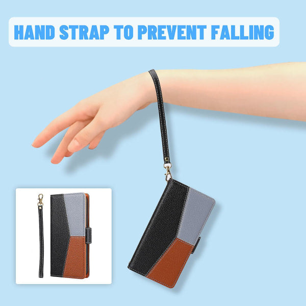 Case for Samsung Galaxy A22 4g Protection Three-color Stitching Coque Magnetic Mobile Phone Case Etui - Black