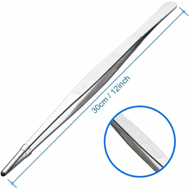 Extra 30cm / 12 inch Long Stainless Steel Tweezers with Precision Serrated End for Aquaristik, Gardening, Kitchen, Industrial Work and Use