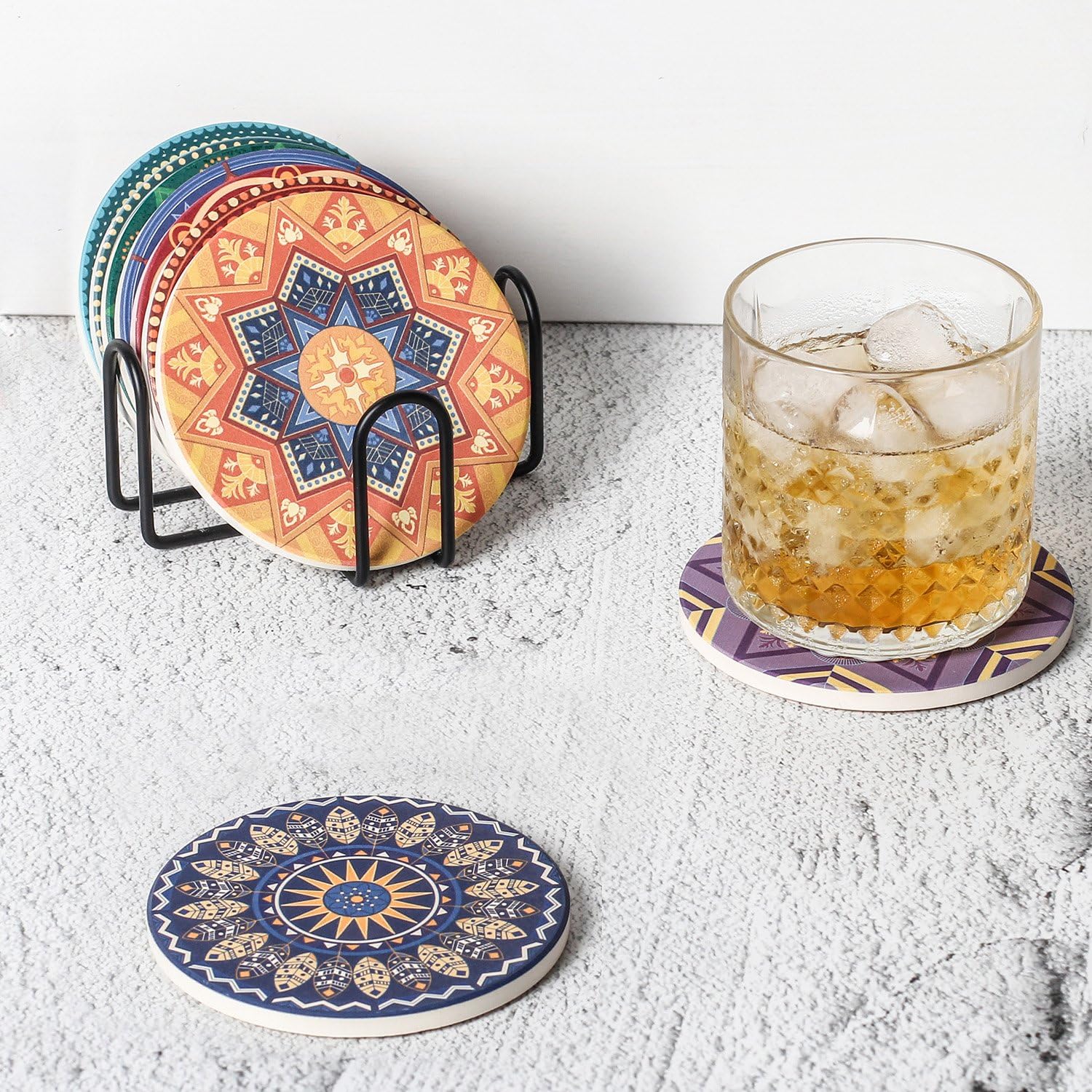 Minimalist Black Iron Metal Coaster Holder for Both Round and Square Coasters