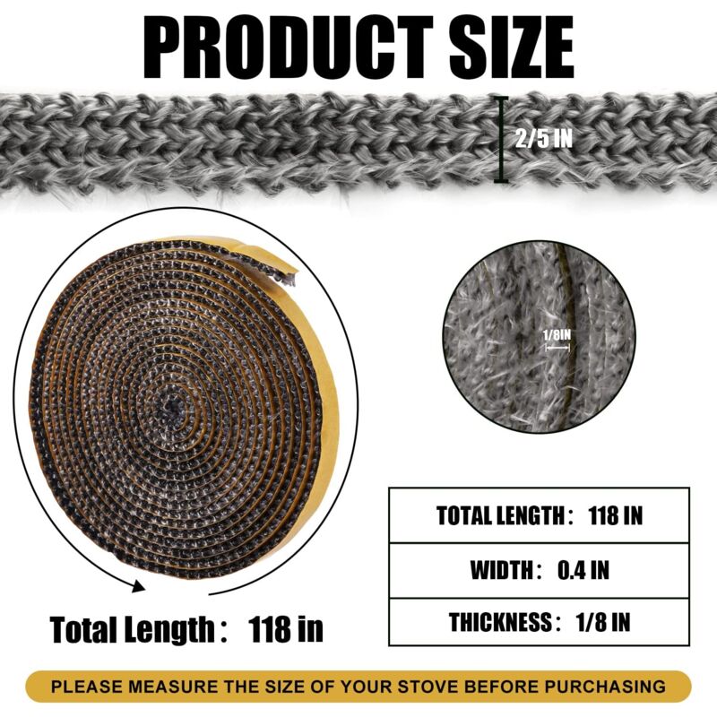 3mm x 1cm x 3m Heat Resistant Fiberglass Gasket - Self Adhesive Chimney Seal for Wood Stoves & Open Fireplaces, Up to 550°C