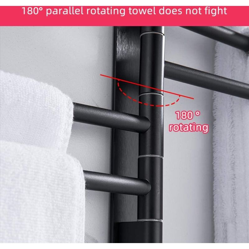 Swivel towel rack wall mounted bathroom towel holder rotating rack space saving 4 arms black