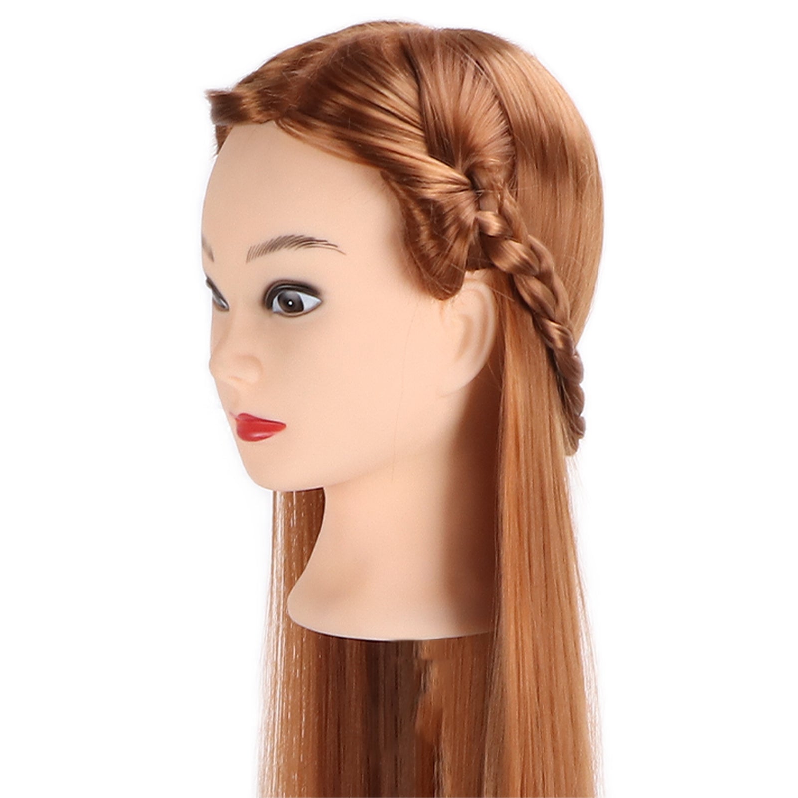 Hairdressing Mannequin Head Light Brown Hair Braid Styling Training Doll Head (with Makeup)