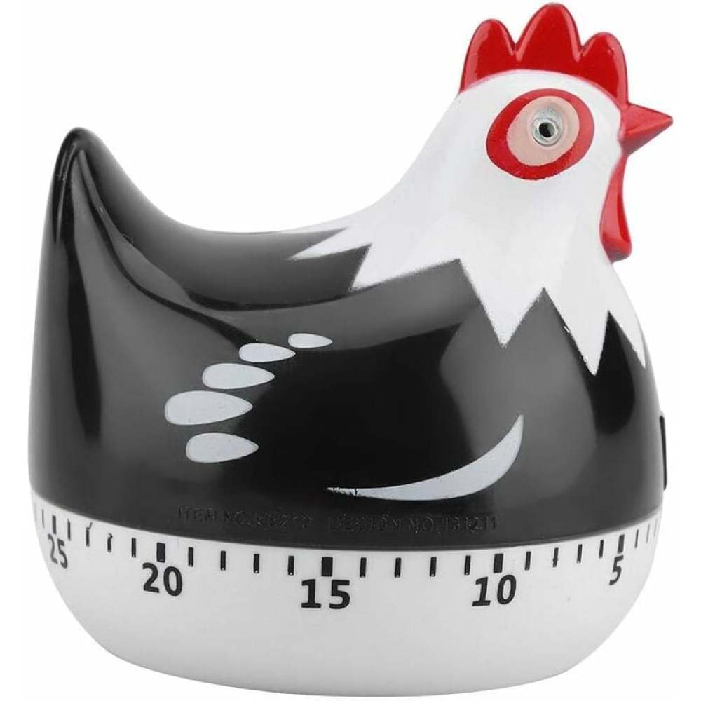 Manual Timer Chicken Design, Loud Kitchen Clock for Cooking Baking Dishwashing Durable ABS Material No Batteries Required (Black)