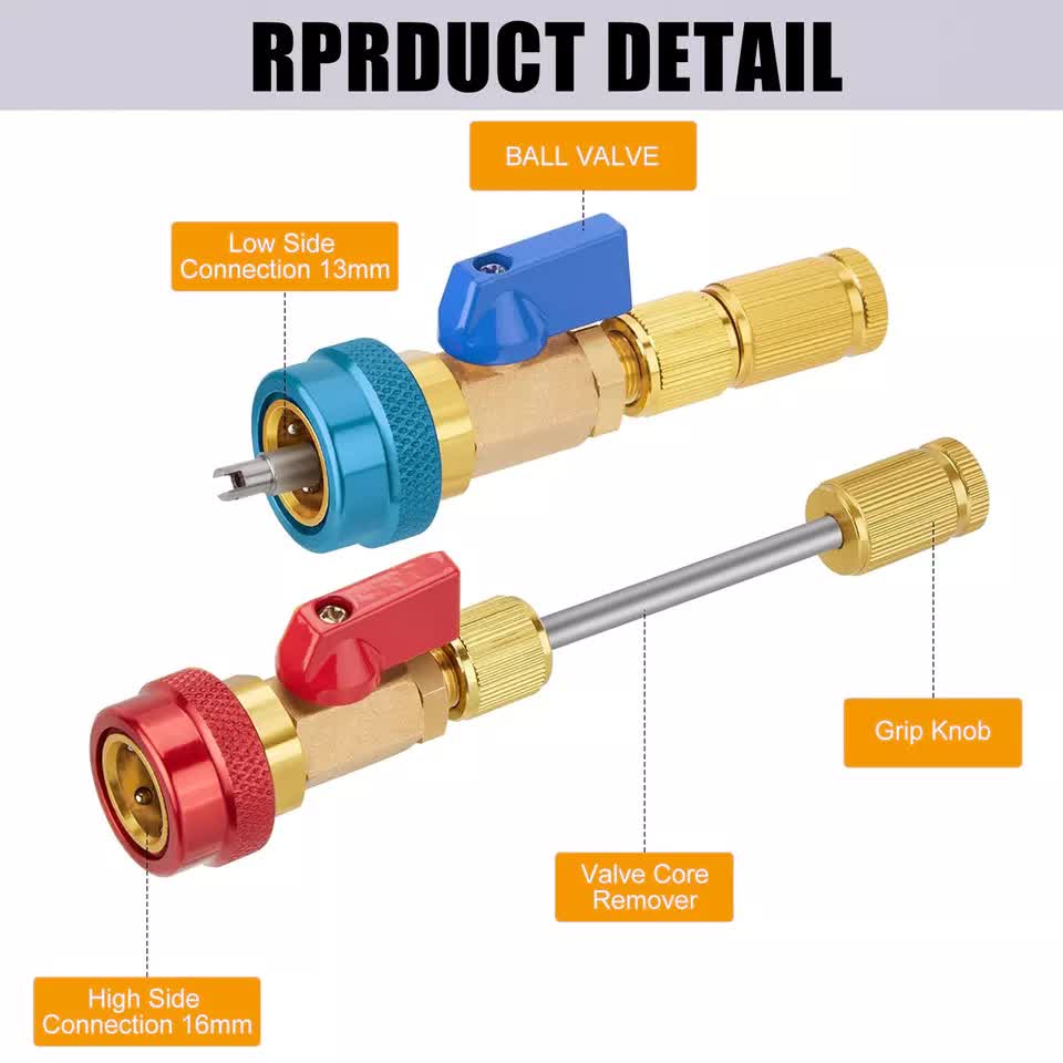 Professional Car AC Repair Kit, Schrader Valve Core Removal Tool with Quick Release for High and Low Pressure R134A Refrigeration Systems